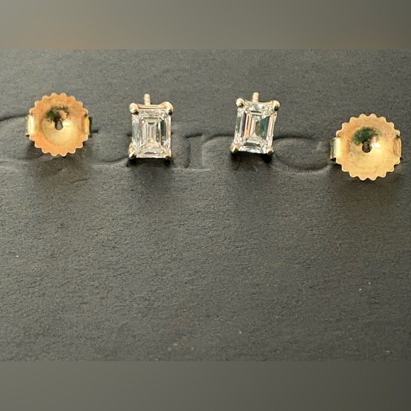 Quince 14k Gold Lab Grown Diamond Emerald Solitaire Studs - Picture 6 of 16